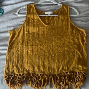 Mustard color, fringe, crop tank